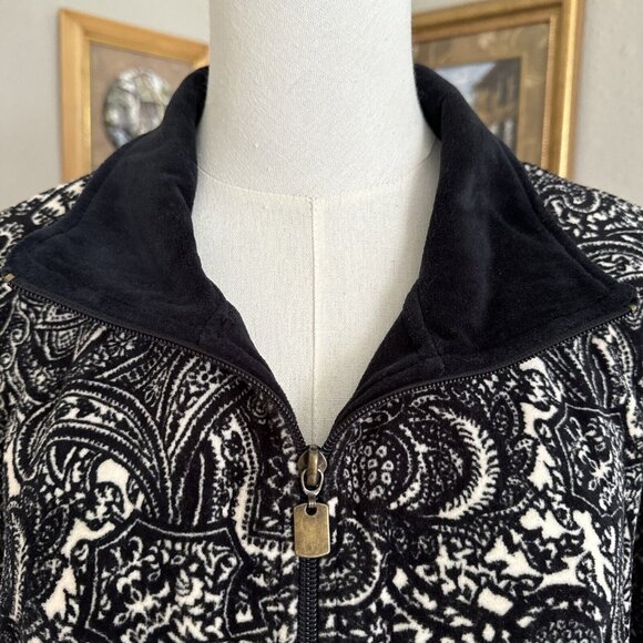 Vintage Women’s Velour Halter Active Sweater Black White Full Zip Size 1X - Picture 2 of 13